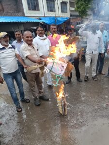 There was fierce protest against Anurag Thakur and his effigy was burnt.
