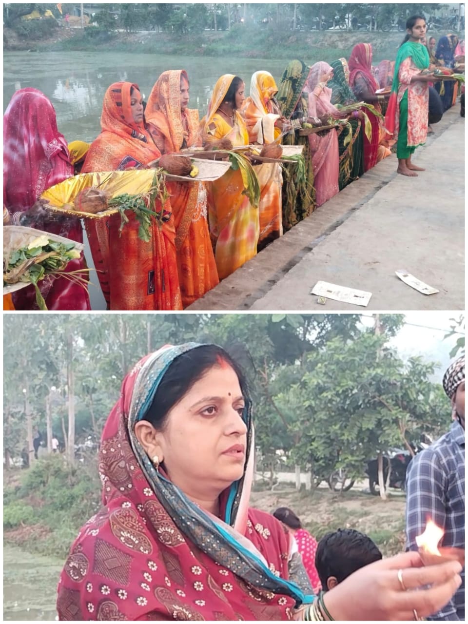 The married women stood in the lake and offered Arghya to the Sun God according to traditional rituals.